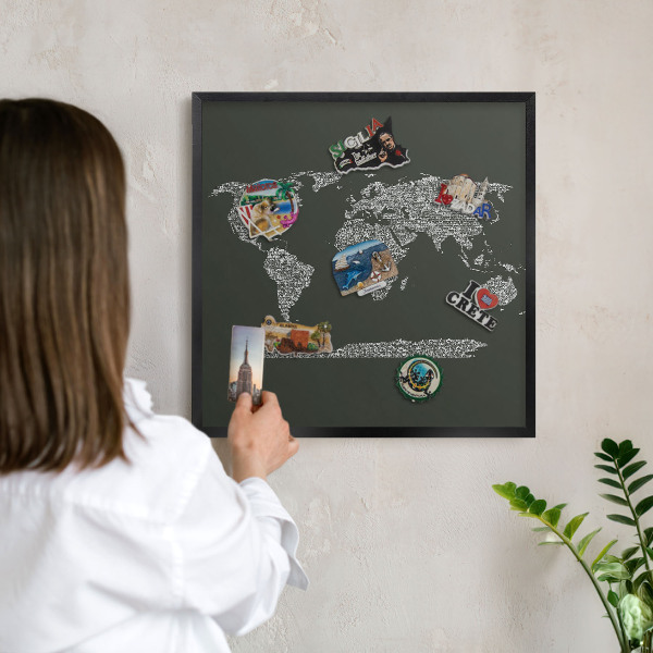 Lavagna magnetica in metallo decorata di colore nero Mappa testuale