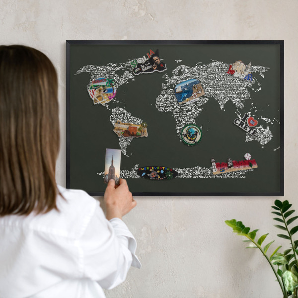 Lavagna magnetica in metallo decorata di colore nero Mappa testuale