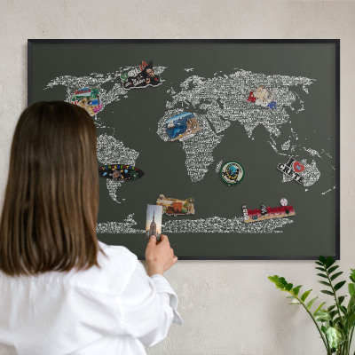 Lavagna magnetica in metallo decorata di colore nero Mappa testuale