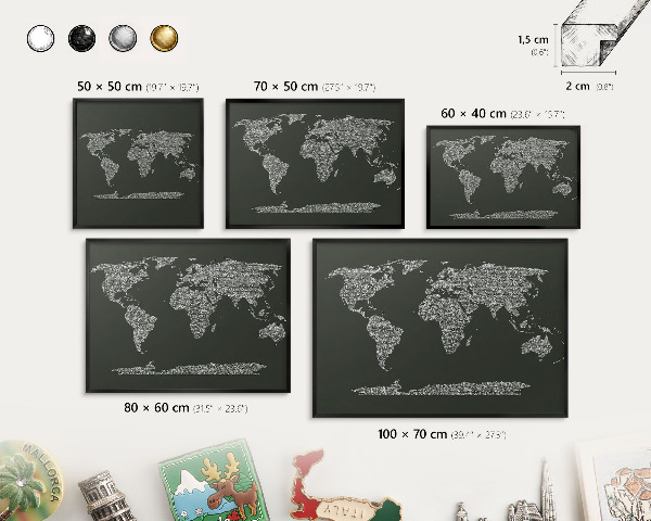 Lavagna magnetica in metallo decorata di colore nero Mappa testuale