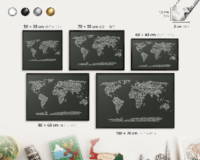 Lavagna magnetica in metallo decorata di colore nero Mappa testuale
