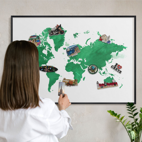 Lavagna magnetica in metallo decorata di colore nero Mappa verde