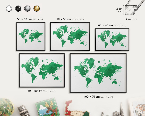 Lavagna magnetica in metallo decorata di colore nero Mappa verde