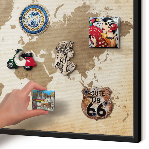 Lavagna magnetica in metallo decorata di colore nero Mappa del mondo