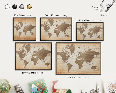 Lavagna magnetica in metallo decorata di colore nero Mappa del mondo