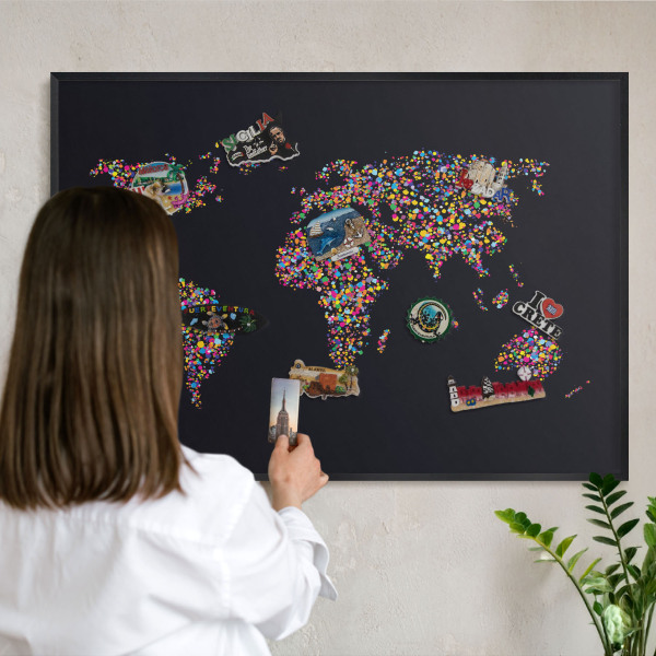 Lavagna magnetica per collezioni di calamite con cornice nera Mappa a colori