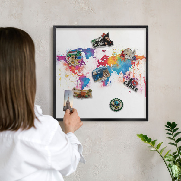 Lavagna magnetica per collezioni di calamite con cornice nera Mappa a colori