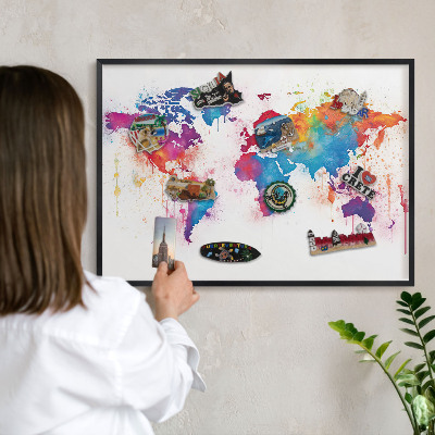 Lavagna magnetica per collezioni di calamite con cornice nera Mappa a colori