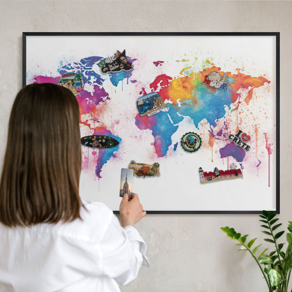 Lavagna magnetica per collezioni di calamite con cornice nera Mappa a colori