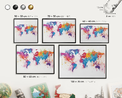 Lavagna magnetica per collezioni di calamite con cornice nera Mappa a colori