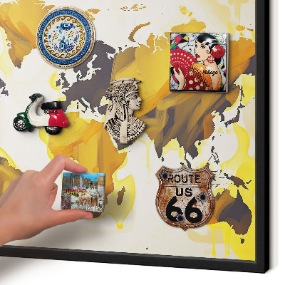 Lavagna magnetica in metallo decorata di colore nero Mappa del mondo