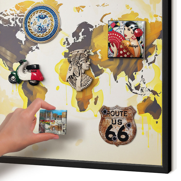 Lavagna magnetica in metallo decorata di colore nero Mappa del mondo