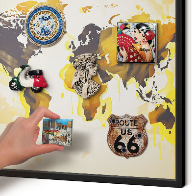 Lavagna magnetica in metallo decorata di colore nero Mappa del mondo