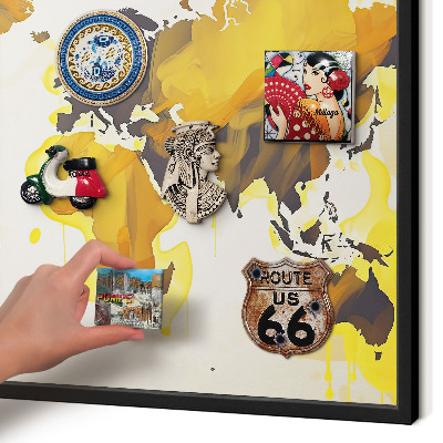 Lavagna magnetica in metallo decorata di colore nero Mappa del mondo