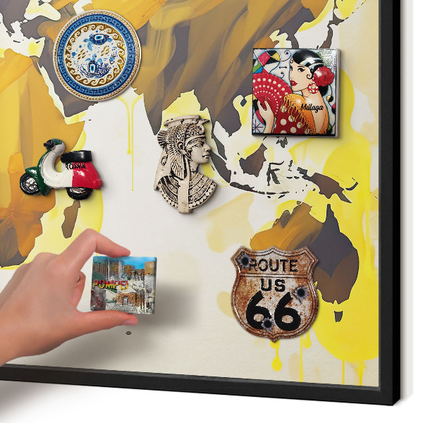 Lavagna magnetica in metallo decorata di colore nero Mappa del mondo