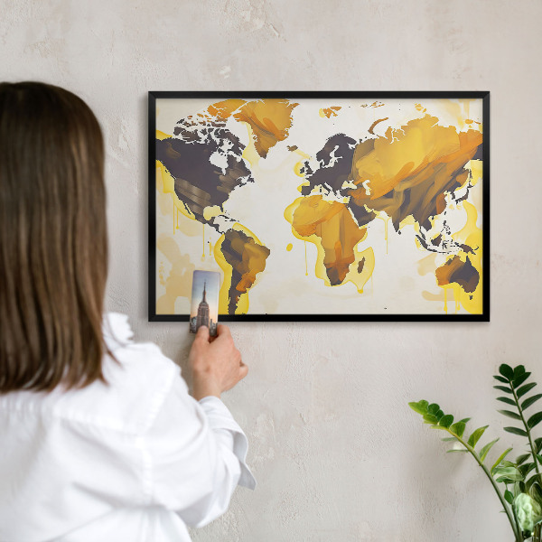 Lavagna magnetica in metallo decorata di colore nero Mappa del mondo