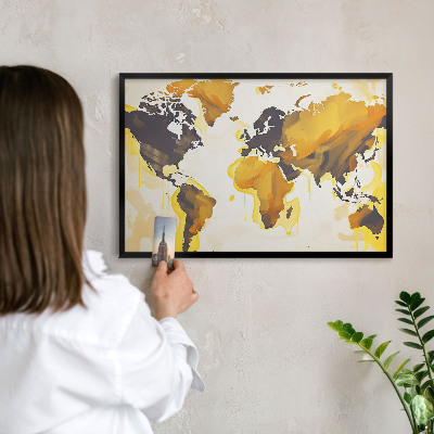 Lavagna magnetica in metallo decorata di colore nero Mappa del mondo