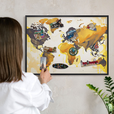 Lavagna magnetica in metallo decorata di colore nero Mappa del mondo