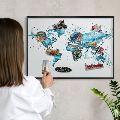 Lavagna magnetica per collezioni di calamite con cornice nera Mappa delle acque