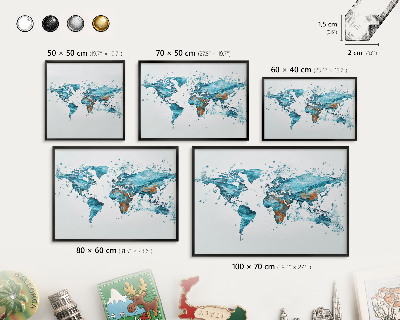 Lavagna magnetica per collezioni di calamite con cornice nera Mappa delle acque