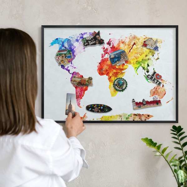 Lavagna magnetica in metallo decorata di colore nero Mappa a colori