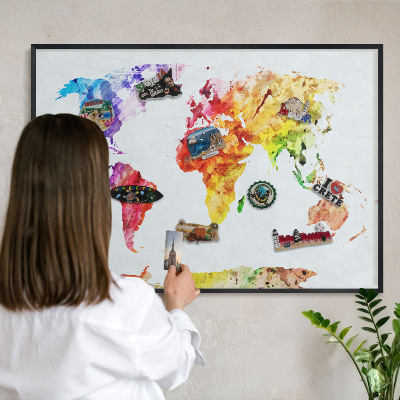 Lavagna magnetica in metallo decorata di colore nero Mappa a colori
