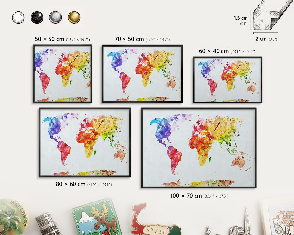 Lavagna magnetica in metallo decorata di colore nero Mappa a colori
