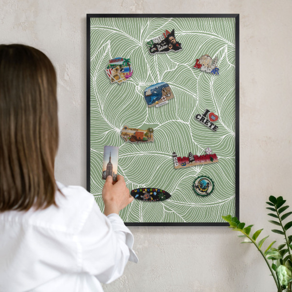 Lavagna magnetica in metallo decorata di colore nero Foglie tropicali