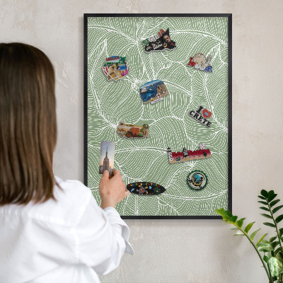 Lavagna magnetica in metallo decorata di colore nero Foglie tropicali