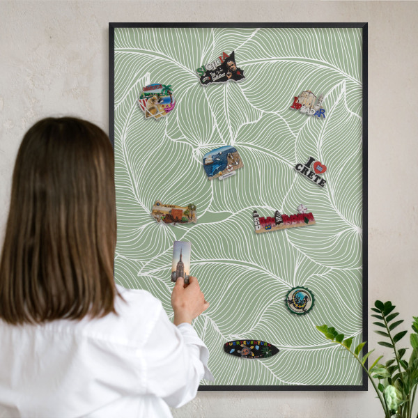 Lavagna magnetica in metallo decorata di colore nero Foglie tropicali