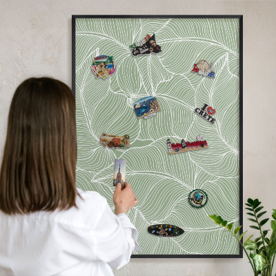 Lavagna magnetica in metallo decorata di colore nero Foglie tropicali