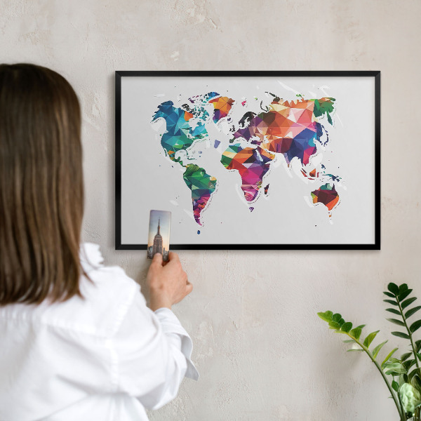 Lavagna magnetica per collezioni di calamite con cornice nera Mappa del mondo