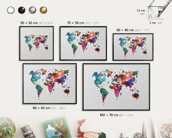 Lavagna magnetica per collezioni di calamite con cornice nera Mappa del mondo