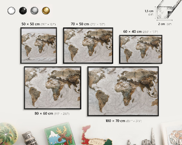Lavagna magnetica in metallo decorata di colore nero Mappa altimetrica