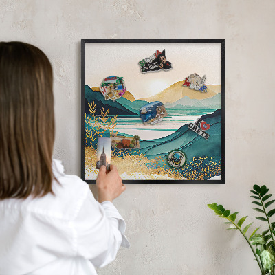 Lavagna magnetica in metallo decorata di colore nero Una vista serena