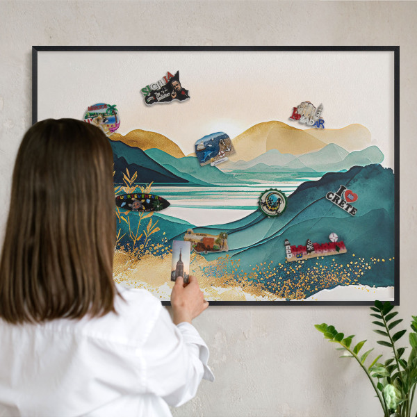 Lavagna magnetica in metallo decorata di colore nero Una vista serena