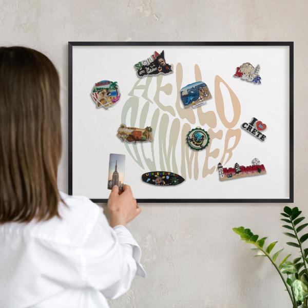 Lavagna magnetica in metallo decorata di colore nero Ciao estate