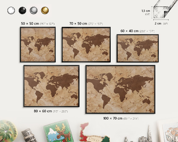 Lavagna magnetica in metallo decorata di colore nero Mappa del mondo