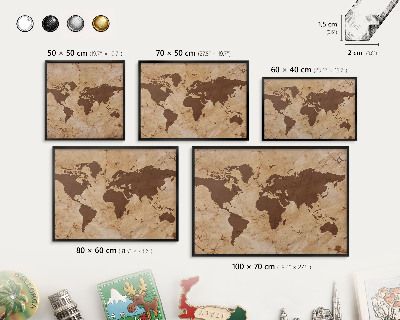 Lavagna magnetica in metallo decorata di colore nero Mappa del mondo