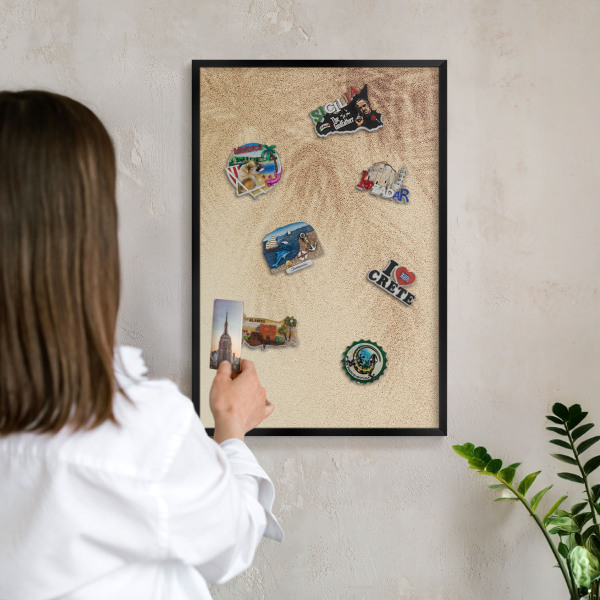 Lavagna magnetica in metallo decorata di colore nero Foglie di sabbia