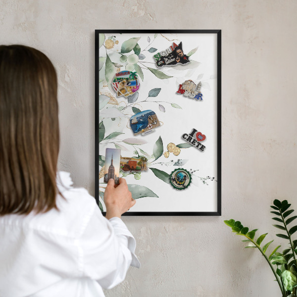 Lavagna magnetica in metallo decorata di colore nero Foglie verdi