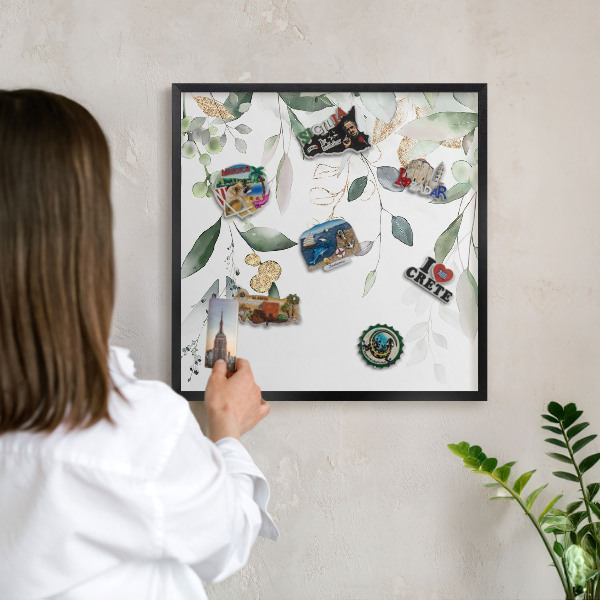 Lavagna magnetica in metallo decorata di colore nero Foglie verdi