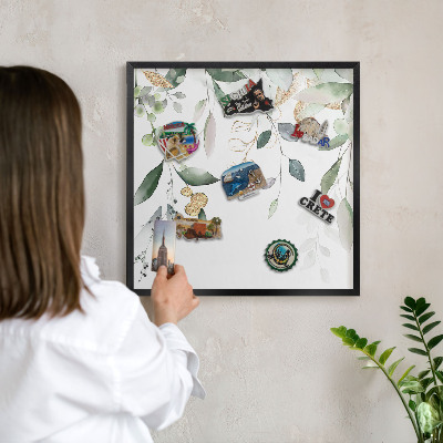 Lavagna magnetica in metallo decorata di colore nero Foglie verdi