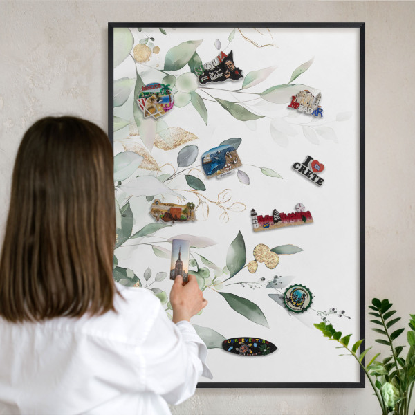 Lavagna magnetica in metallo decorata di colore nero Foglie verdi