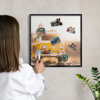 Lavagna magnetica in metallo decorata di colore nero Viaggio retrò