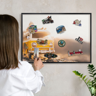 Lavagna magnetica in metallo decorata di colore nero Viaggio retrò