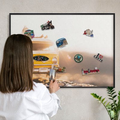 Lavagna magnetica in metallo decorata di colore nero Viaggio retrò