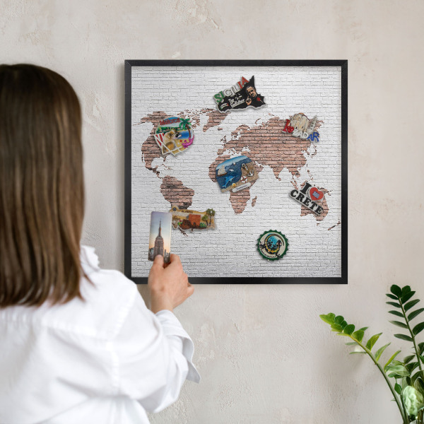 Lavagna magnetica per collezioni di calamite con cornice nera Mappa dei mattoni