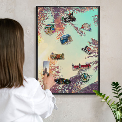 Lavagna magnetica in metallo decorata di colore nero Paradiso tropicale