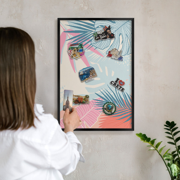 Lavagna magnetica in metallo decorata di colore nero Astrazione tropicale
